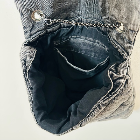 Zara Quilted Gray Denim Shoulder Bag Purse Chain Strap Handbag Crossbody - Picture 6 of 8